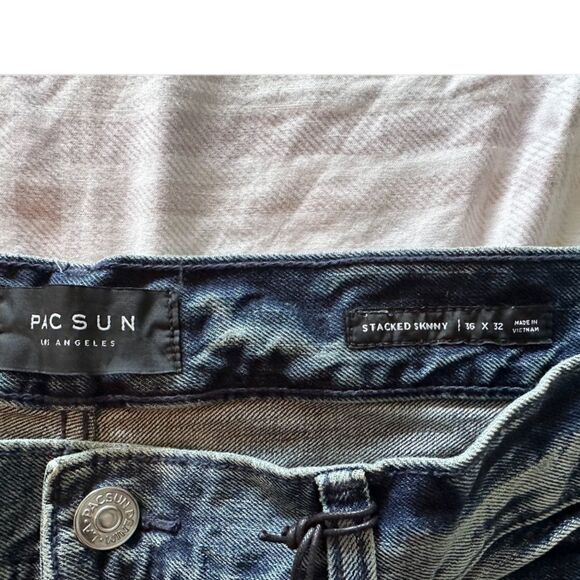 Pacsun Stacked Skinny Distressed Comfort Jeans Medium Dark Wash 36 x 32 - Picture 3 of 6